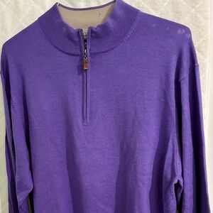 Peter Millar Men's 100% Merino Wool 1/4 Zip Front Purple Sweater XL